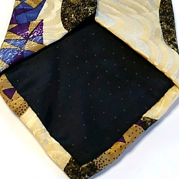 BASIC‎ ELEMENTS Silk Necktie Made in Italy Cream/Blue Abstract Artsy 58” - Picture 6 of 7